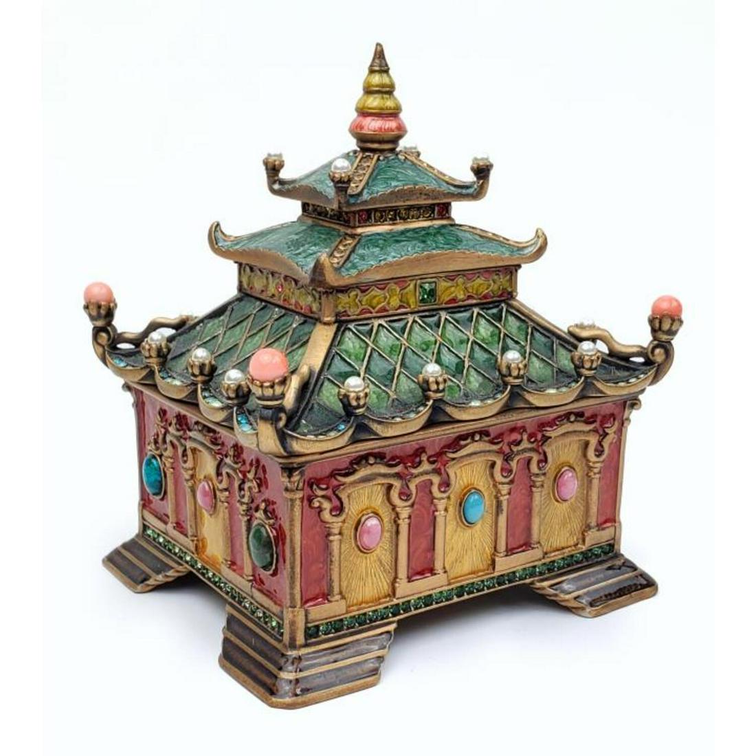 Jay Strongwater Large Enameled Box Pagoda. (1 of 6)