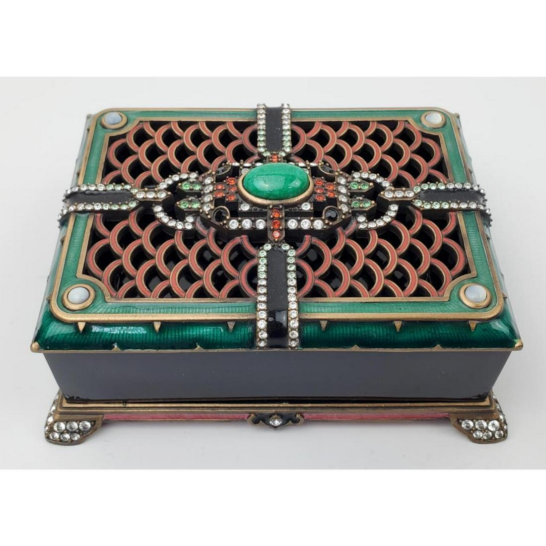 Jay Strongwater Unusual  Enameled Box, Black Glass (1 of 5)