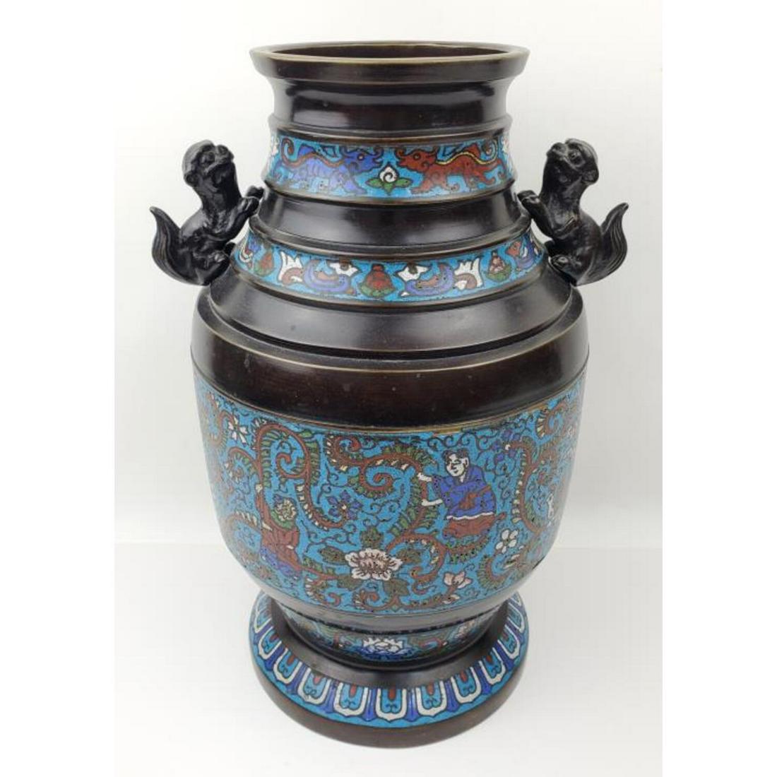 Large Signed Chinese Champleve Bronze Vase (1 of 4)