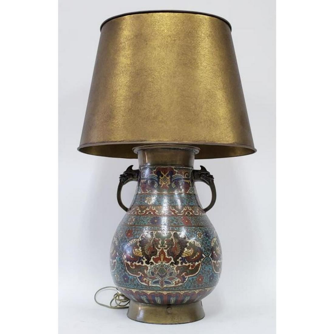 Large Antique Chinese Champleve Bronze Vase/Lamp (1 of 8)