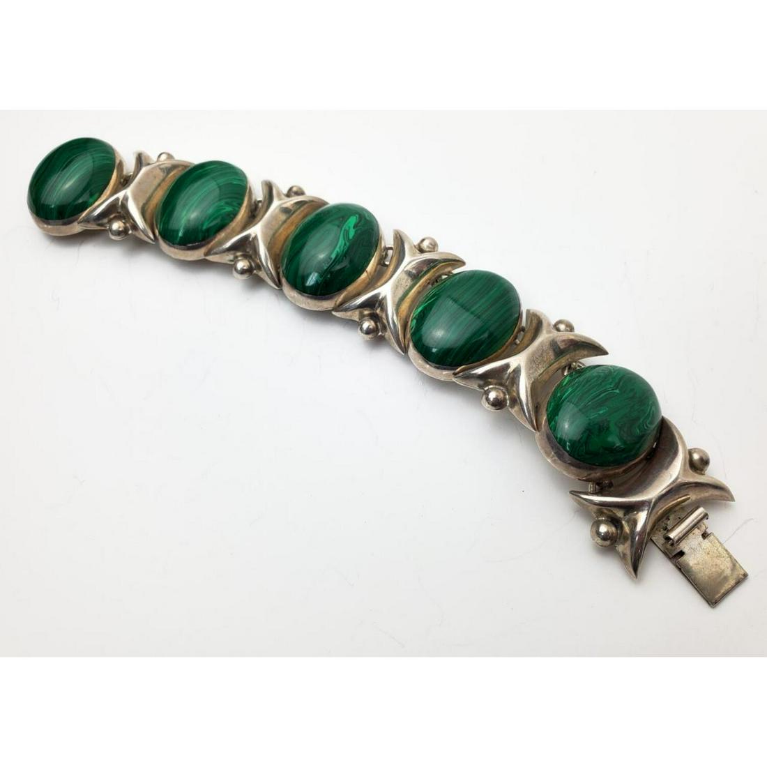 Fine Mexican Sterling Silver Bracelet w/ Malachite (1 of 3)