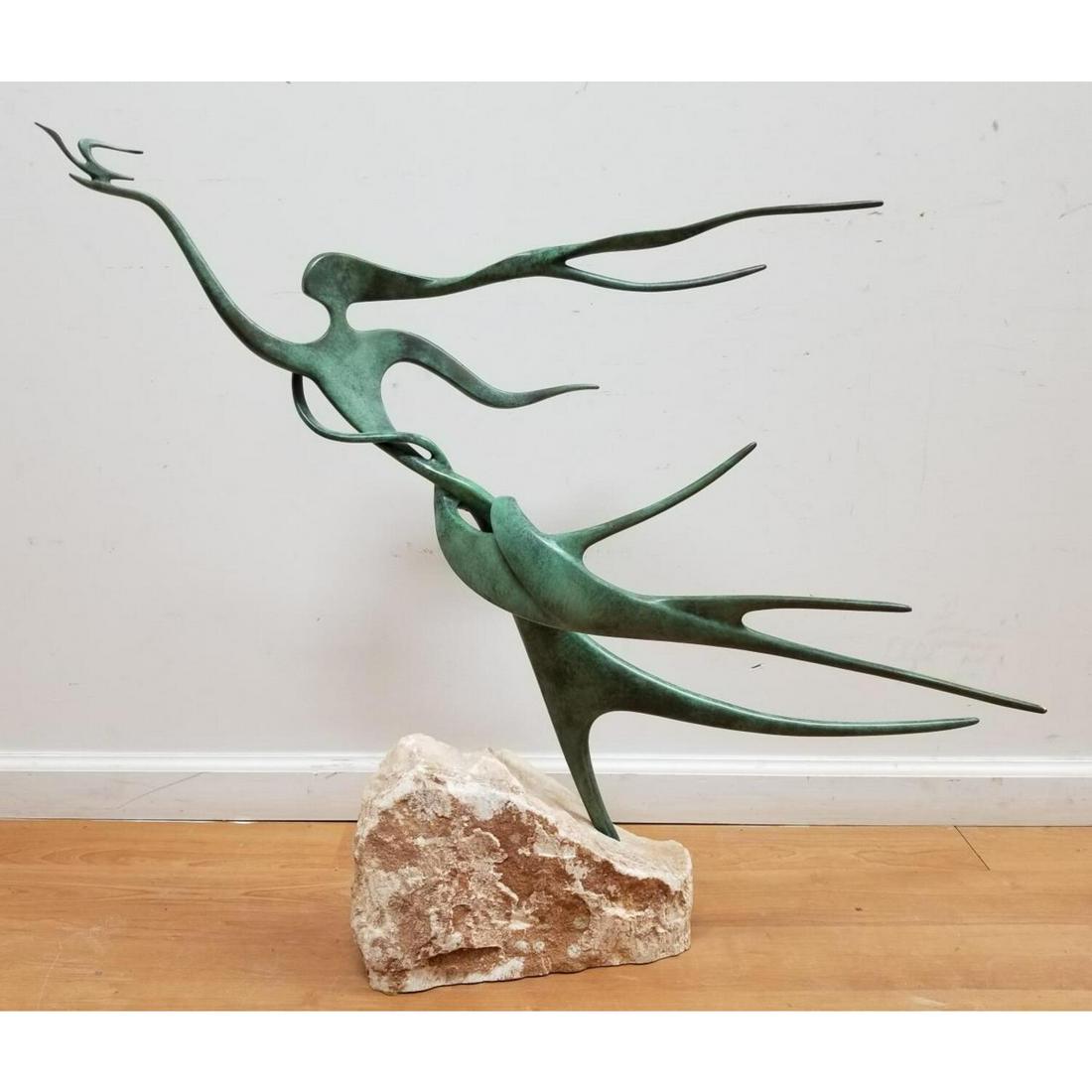 Victor Halvani, Large Bronze Figure on Stone (1 of 3)