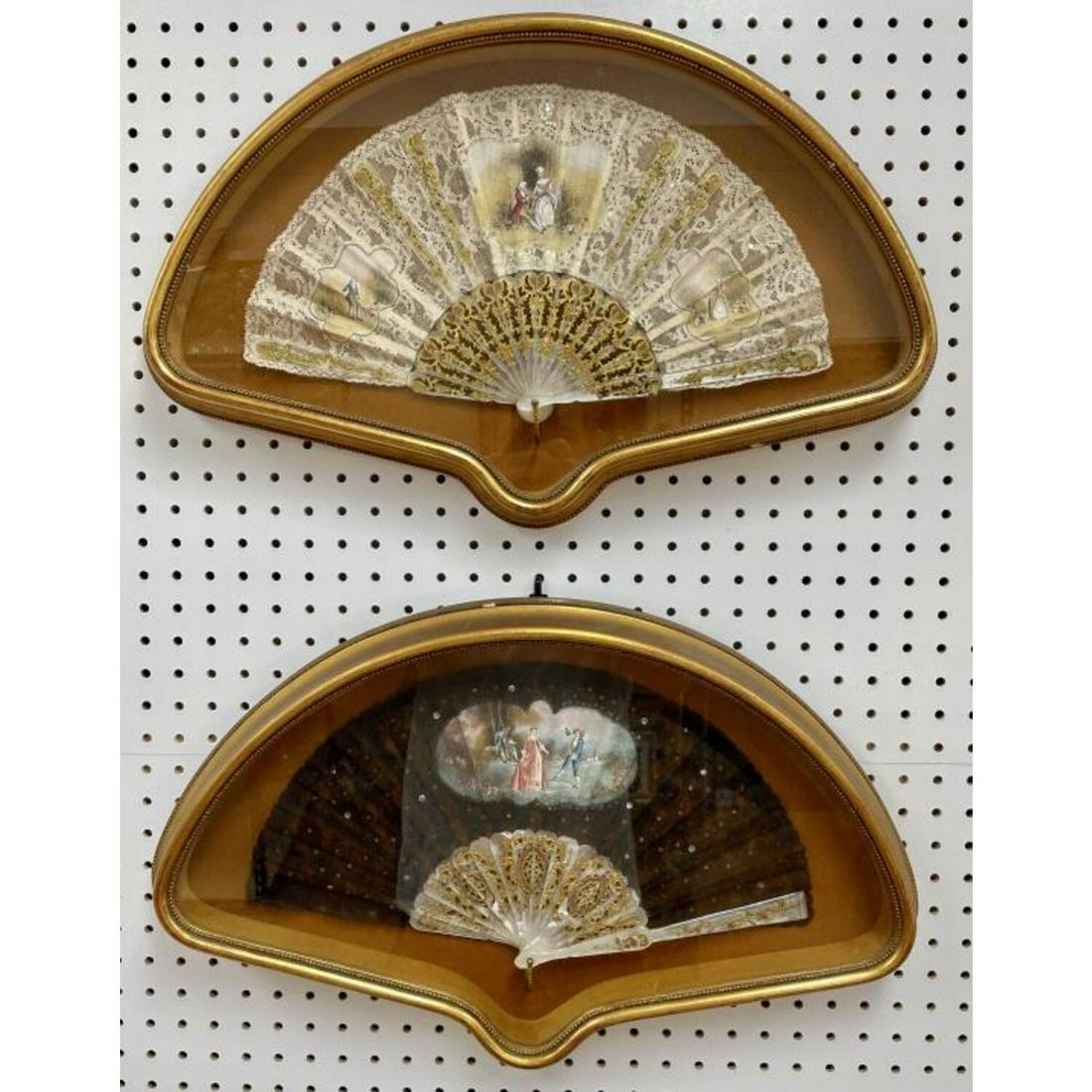 Antique Pair of European Hand Painted Ladies Fans (1 of 7)