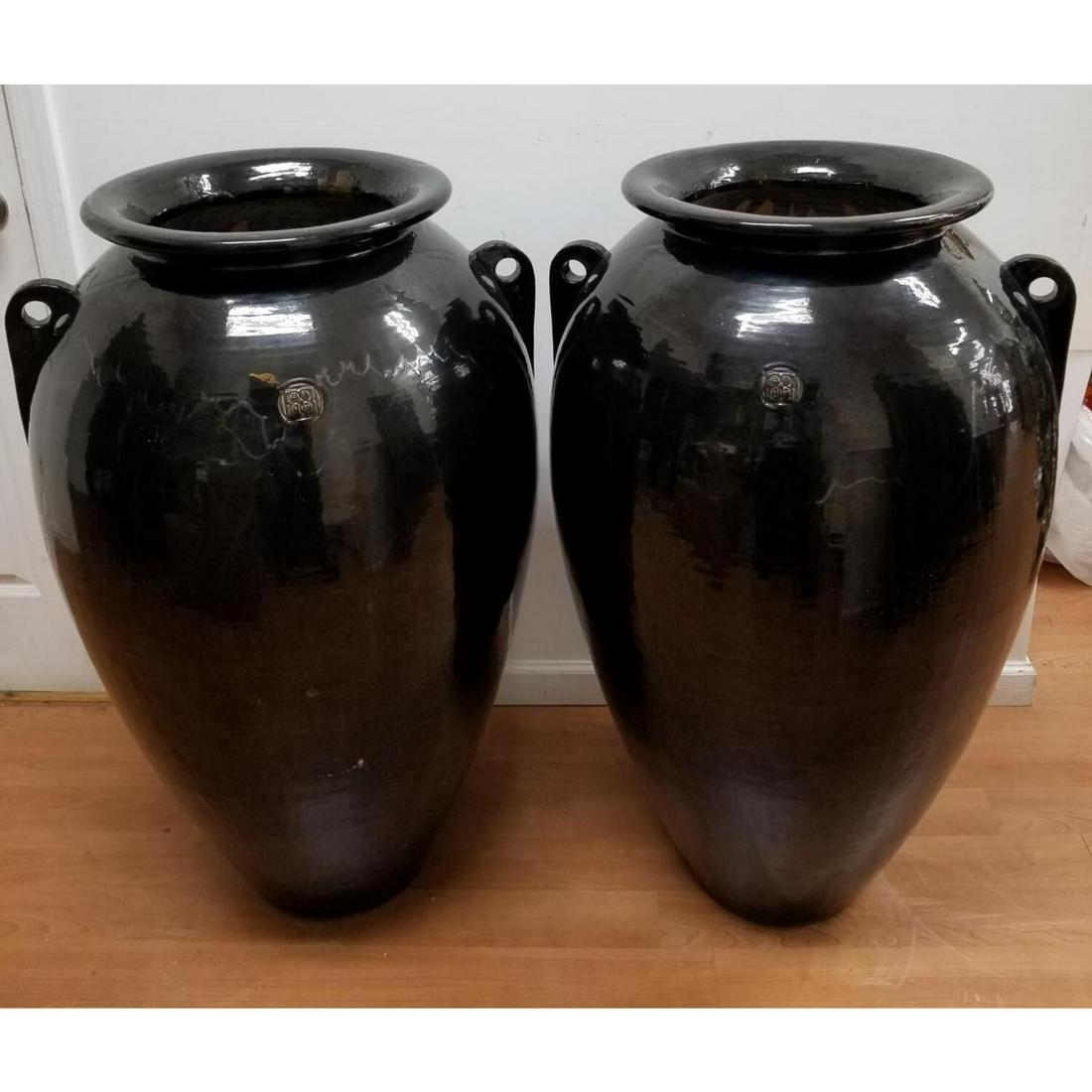 Pair of Monumental Palace Size Black Glaze Vases (1 of 5)