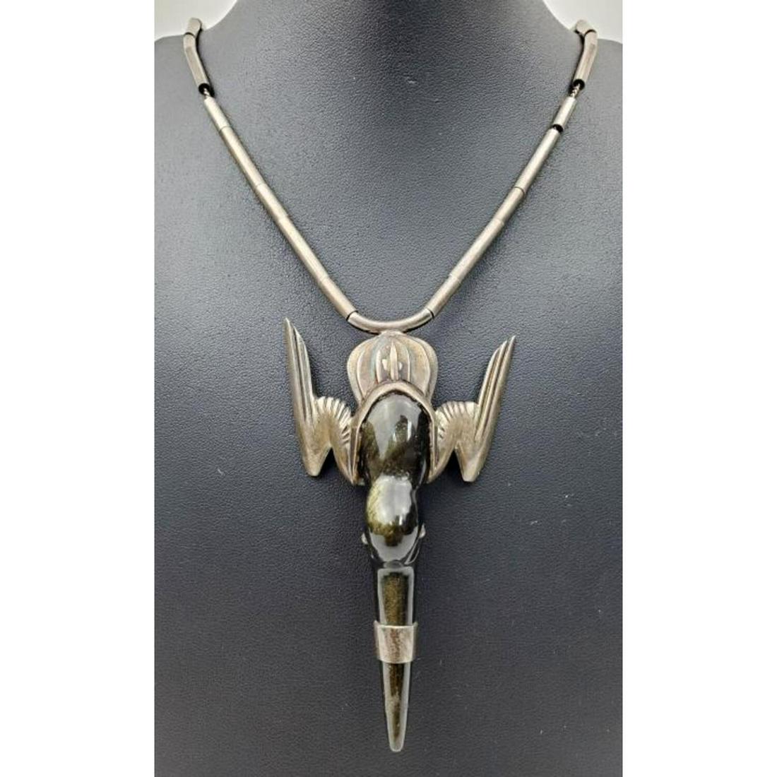 Signed Native American Silver and Stone Necklace. (1 of 5)