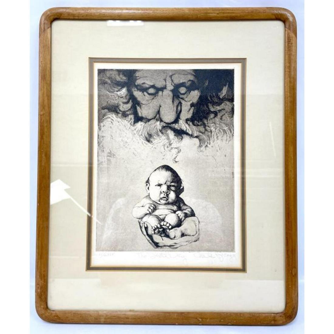 Charles Bragg, Etching on Paper "The Sixth Day": Charles Bragg, American 1931-2017). Etching on Paper. "The Sixth Day". Probably 1960s. Signed, Titled, and Numbered. In Original Wood Frame Under Glass.Condition: Excellent. Dimensions: Sight- 13" x 9