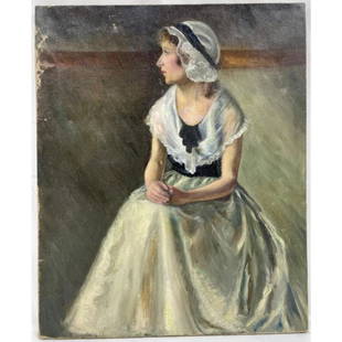 Painting, Oil on Canvas "Seated Woman": Painting, Oil on Canvas "Seated Woman". Apparently Unsigned. Unframed. Condition: Generally Good. Some Paint Losses. Dimensions: Sight- 24" x 20". Provenance: From a New Jersey Collector. Please note