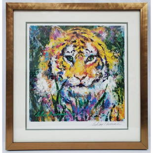 Leroy Neiman, Lithograph "Portrait of a Tiger": Leroy Neiman, American (1921-2012) Signed Lithograph "Portrait of a Tiger". With a Certificate on the Back. Beautifully Framed and Matted Under Glass. Condition: Generally Very Good. Dimensions: