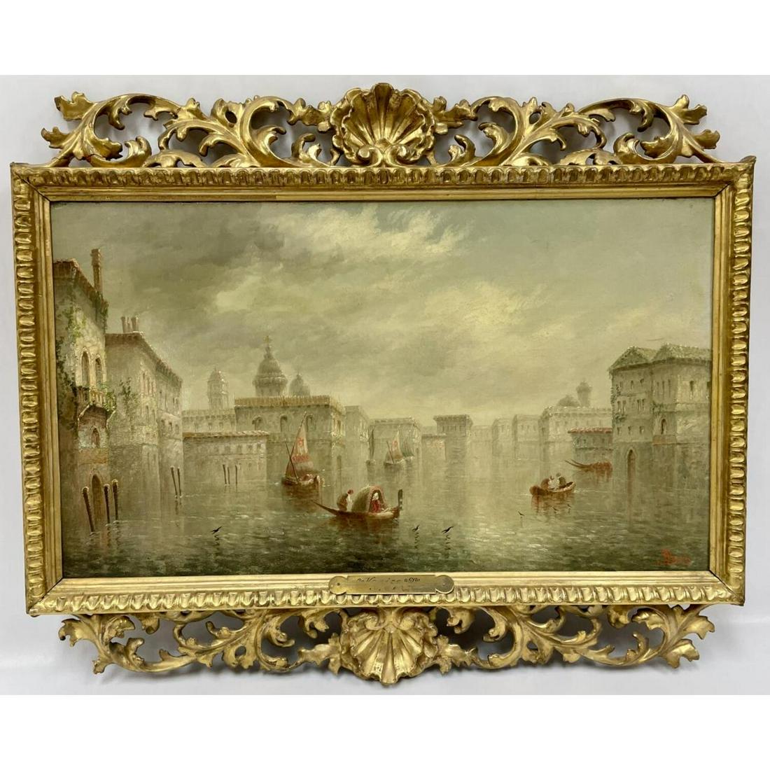 James Salt, Painting Oil on Canvas "Venice Canal": James Salt, British (1850-1903). Painting, Oil on Canvas "Venice Canal Scene". Signed Lower Right. Condition: Generally Very Good. Dimensions: Sight- 24" x 14" Frame- 26" x 22". Provenance: From a Que
