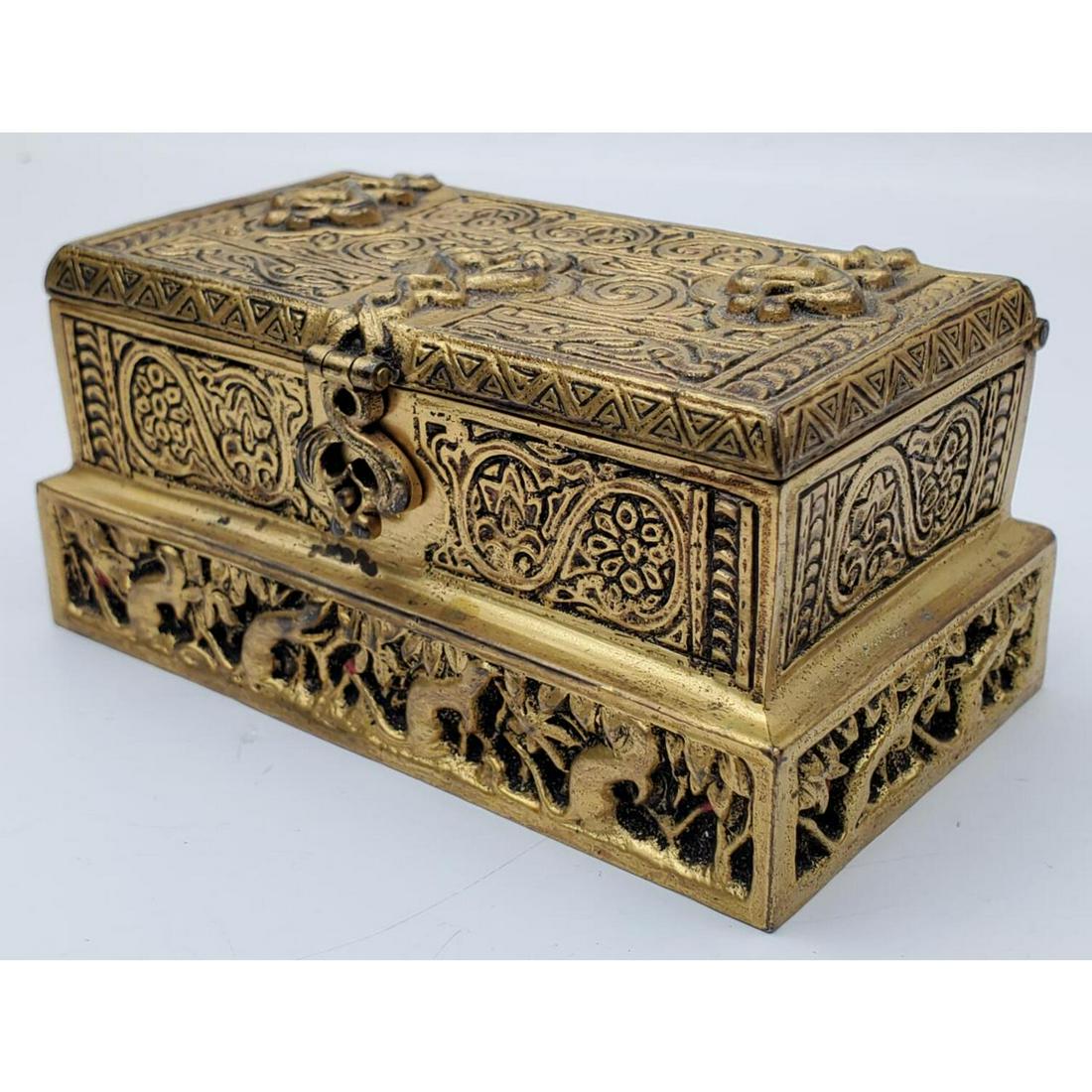 Tiffany Studios New York Bronze Stamp Box: Tiffany Studios New York Bronze Stamp Box. Fully Signed and Numbered 1645. With Decorations of Squirrels. Condition: Generally Good. Dimensions: L- 4", W- 2.25", H- 1.75".Provenance: From a Private Ju
