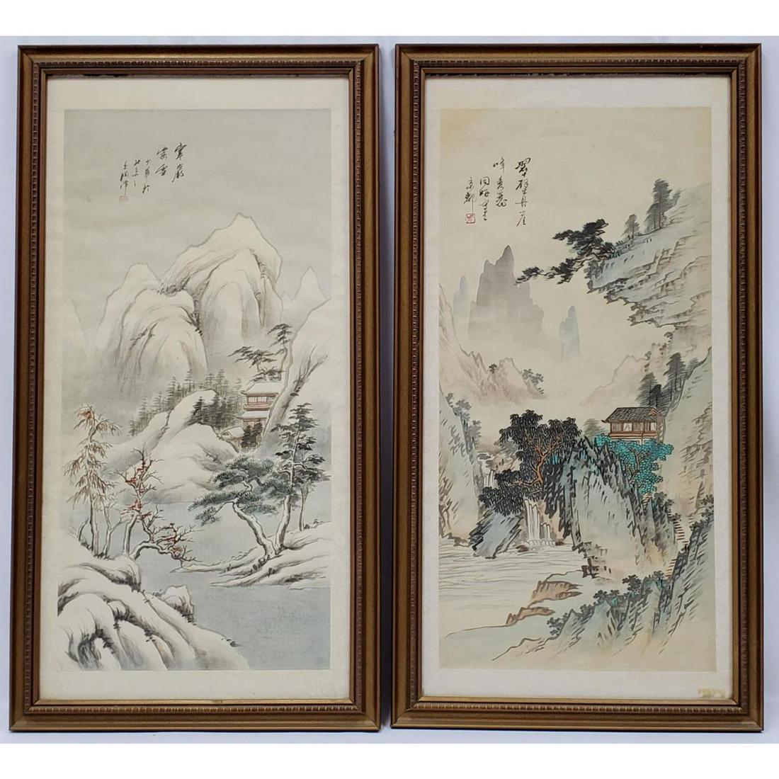 Pair of Antique Chinese Signed Paintings on Silk: Pair of Antique Chinese Signed Paintings on Silk. Original Frames Under Glass. Condition: Generally Good. Dimensions: Sight- 27" x 13" Frame- 32.5" x 17.5". Provenance: From a New Jersey Collector. Pl