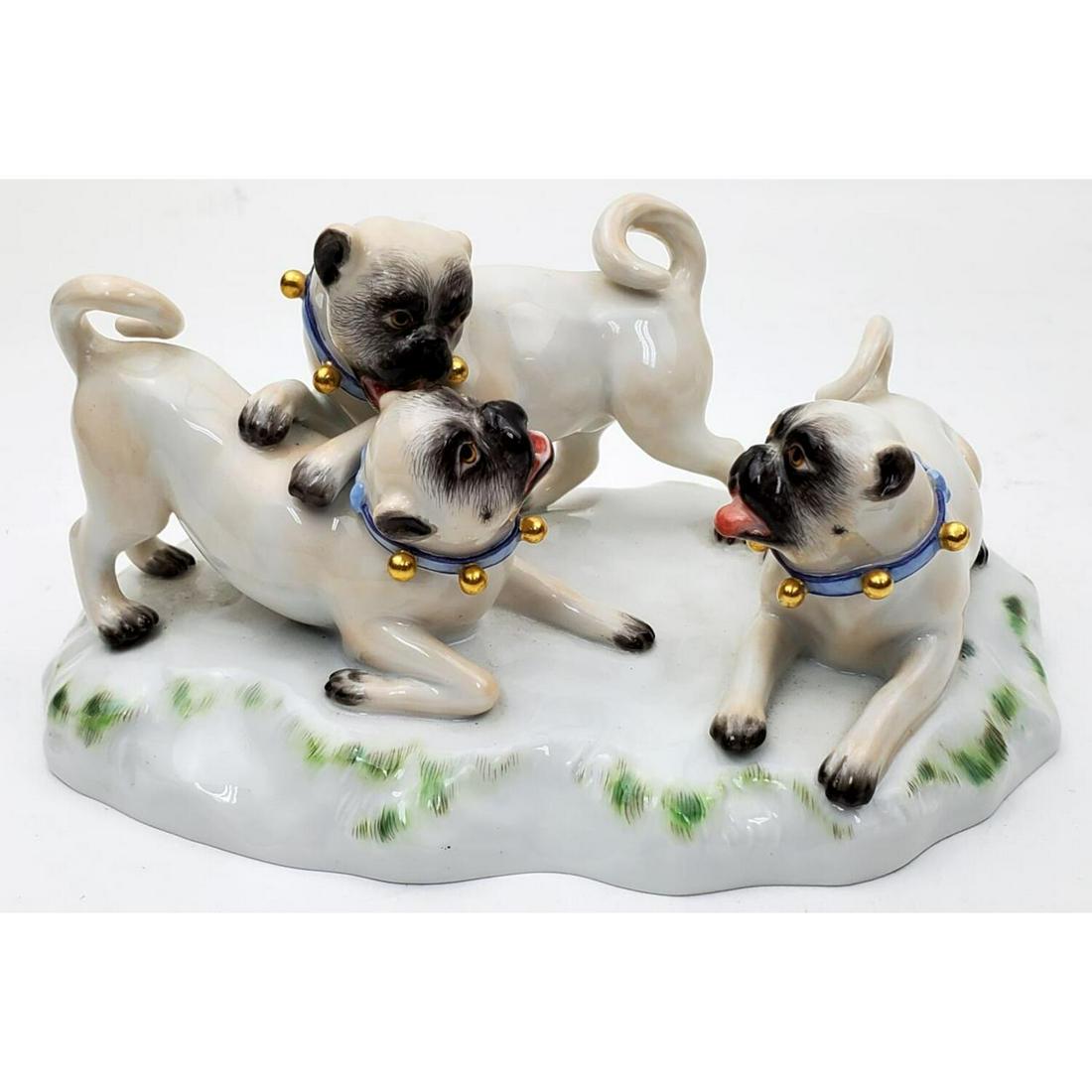 Meissen German Porcelain Figure of 3 Playful Pugs (1 of 5)