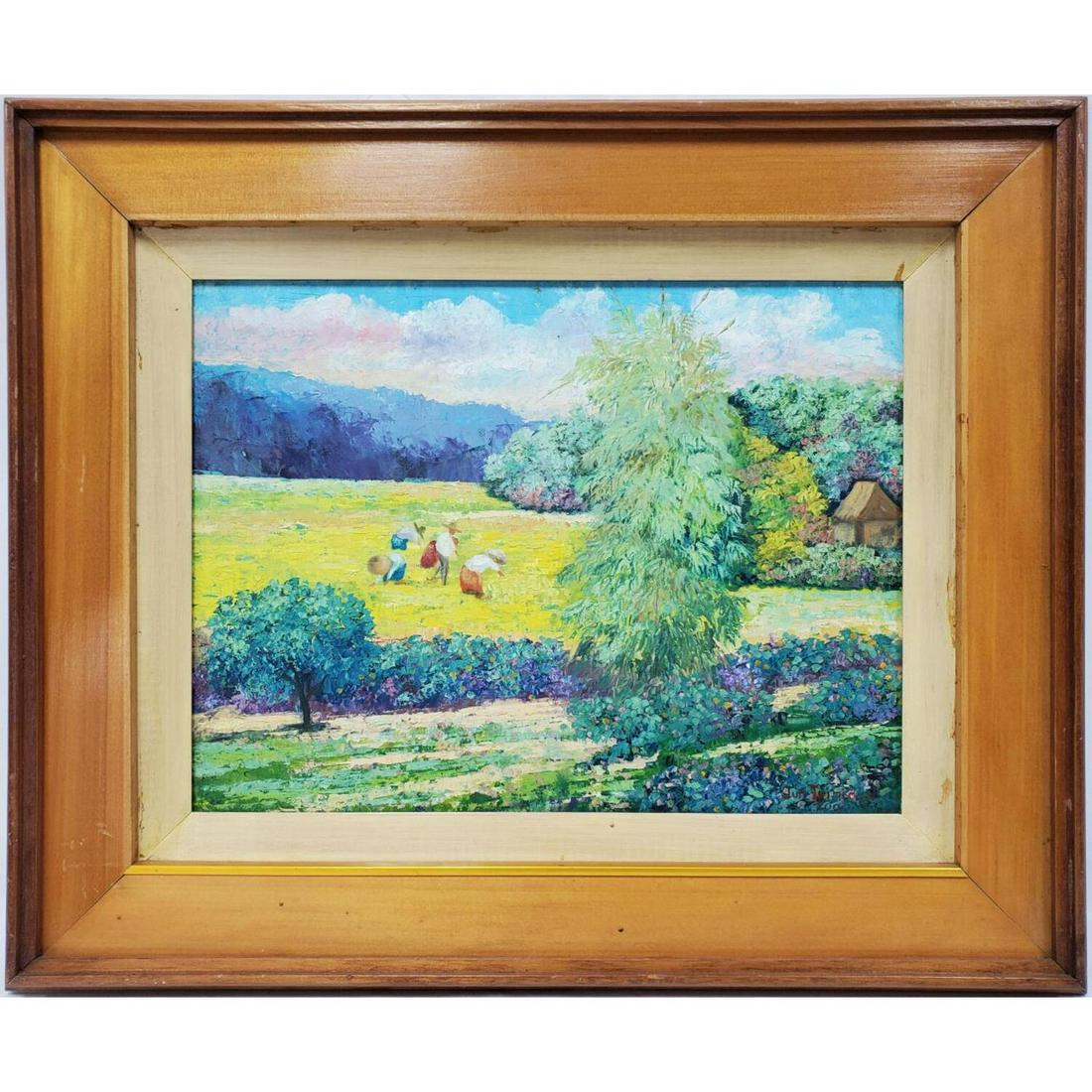 Signed Painting Oil on Board. (Planting Rice) (1 of 5)