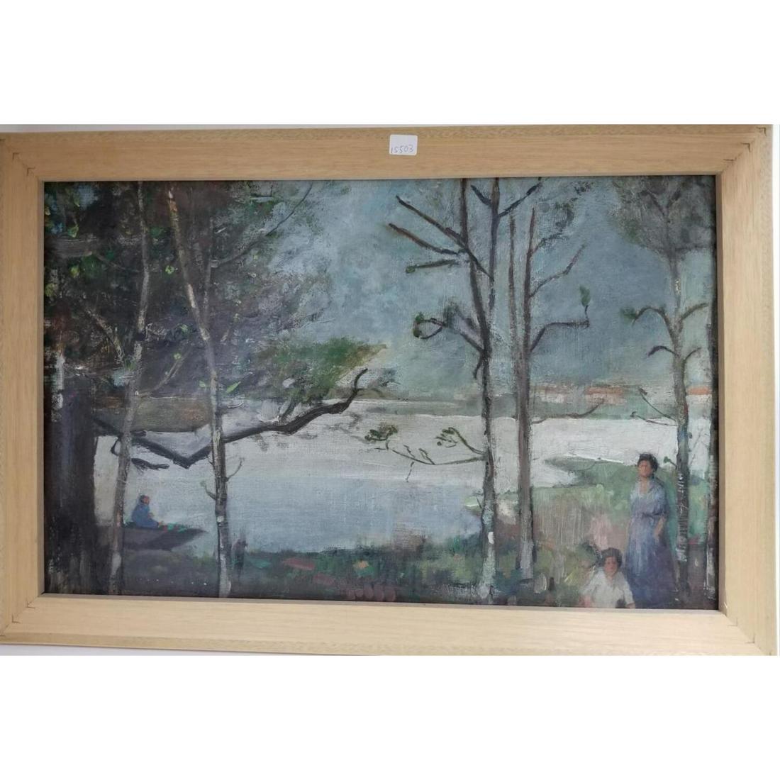 Patrick Vincent Duffy, Painting Oil on Canvas: Patrick Vincent Duffy, English (1836-1909) Painting, Oil on Canvas "Lake Scene". Signed. Condition: Generally Good Condition. Very Minor Repair in One Area. Dimension: Sight- 24" x 16" Frame- 25" x 17
