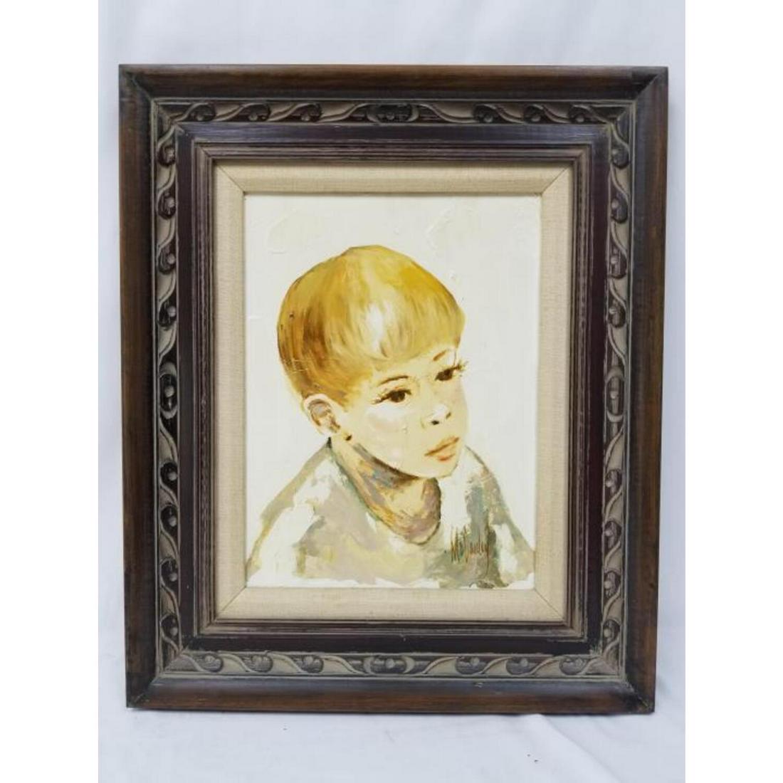 William Ray McCauley, Painting, Oil on Canvas: William Ray McCauley, American (1931-1989). Painting, Oil on Canvas "Portrait of a Young Boy". Signed Lower Right. In Original Frame. Condition: Excellent. Dimensions: Sight- 16" x 12", Frame- 24.5" x