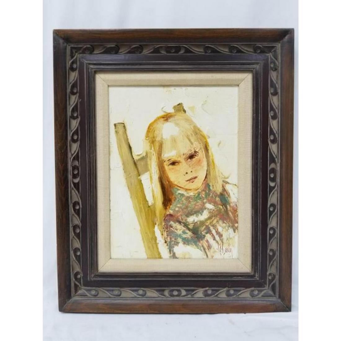 William Ray McCauley, Painting, Oil on Canvas: William Ray McCauley, American (1931-1989). Painting, Oil on Canvas "Portrait of a Young Girl". Signed Lower Right. In Original Frame. Condition: Excellent. Dimensions: Sight- 16" x 12", Frame- 24.5" 