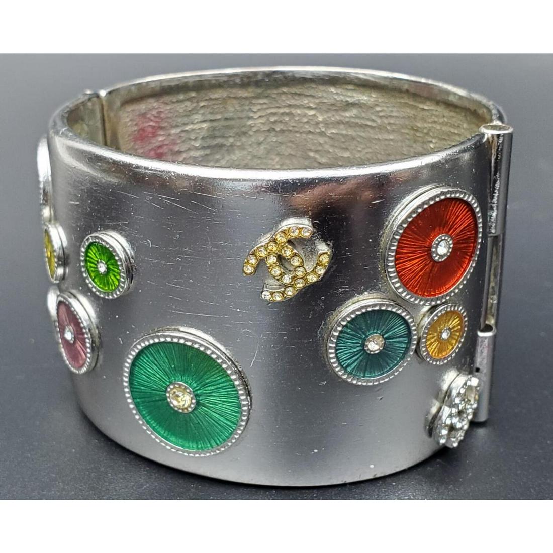 Vintage Chanel Silvered Metal Wide Cuff Bracelet (1 of 5)