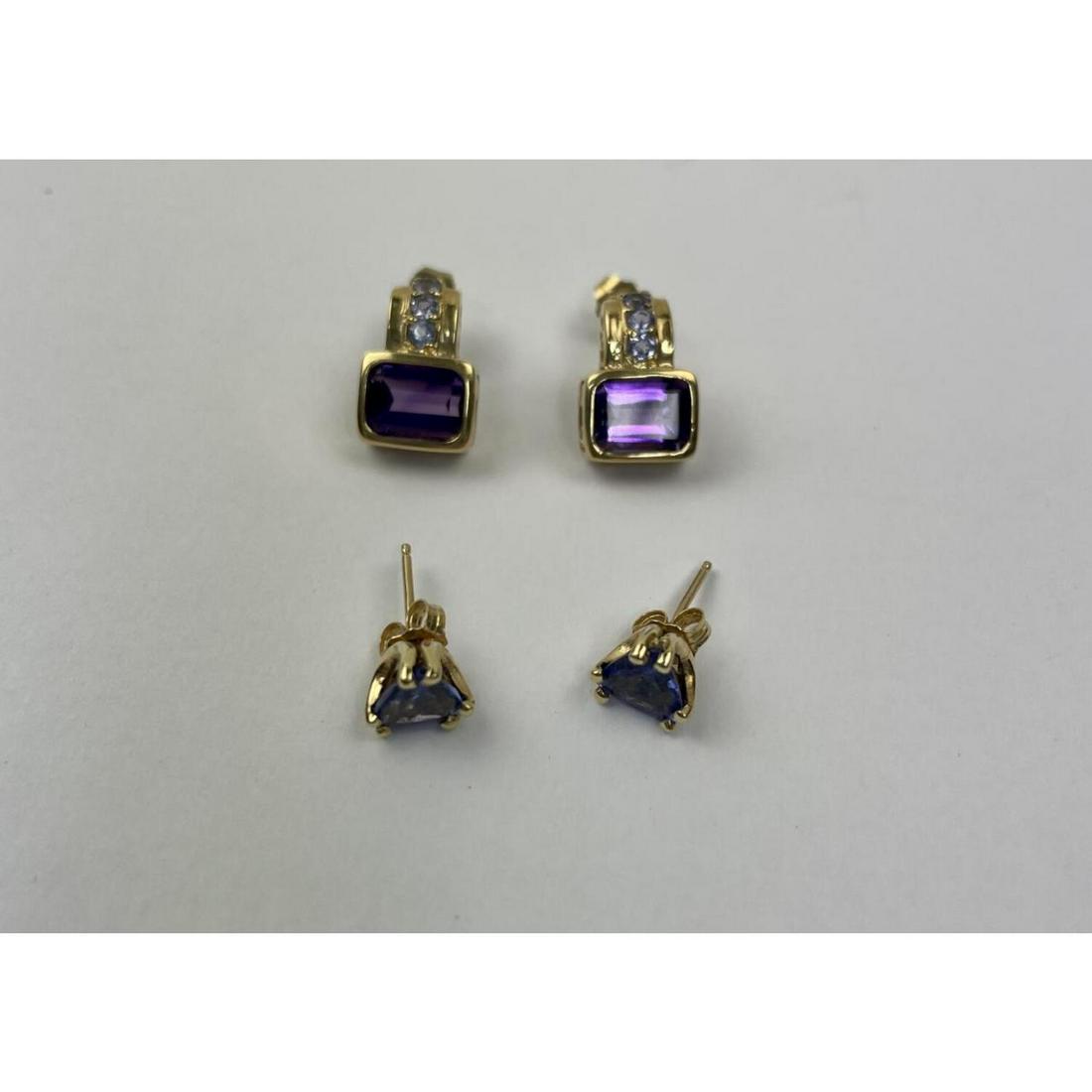 2 14K Gold, Diamonds, Amethyst & Sapphire Earrings (1 of 1)