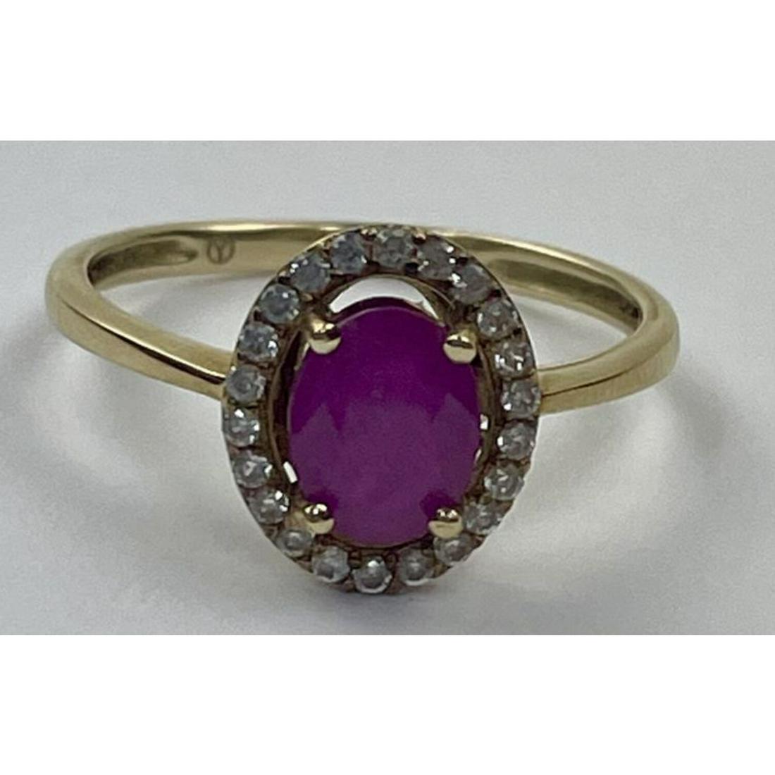 14K Gold, Diamonds & Probably Ruby Ladies Ring. (1 of 3)