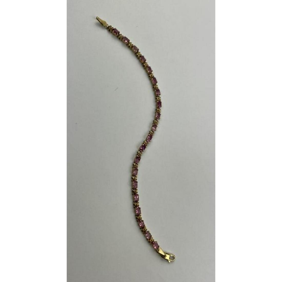 14K Gold & Pink Gem Stones Bracelet. (1 of 4)