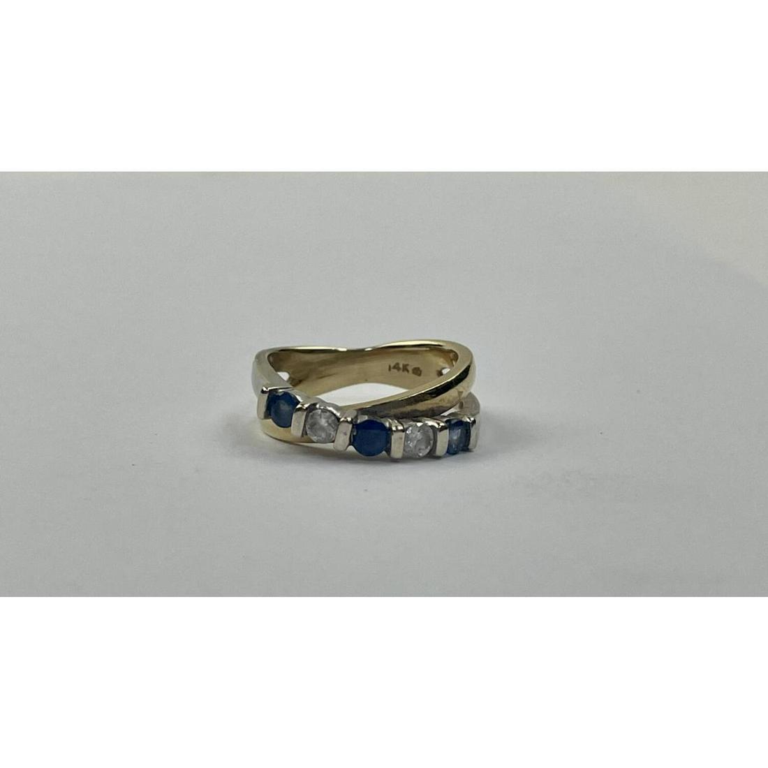 14K Gold, Diamonds & Sapphire Crossover Ring. (1 of 3)