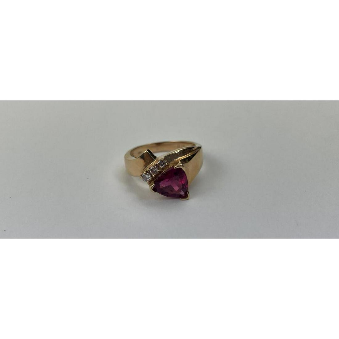 18K Gold, Large Probably Ruby & Diamonds Ring. (1 of 1)