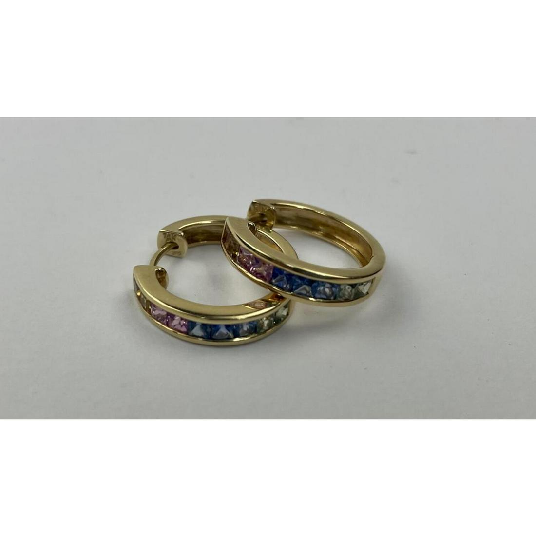 Pair of 14K Gold & Multi Colored Gemstone Earrings (1 of 2)
