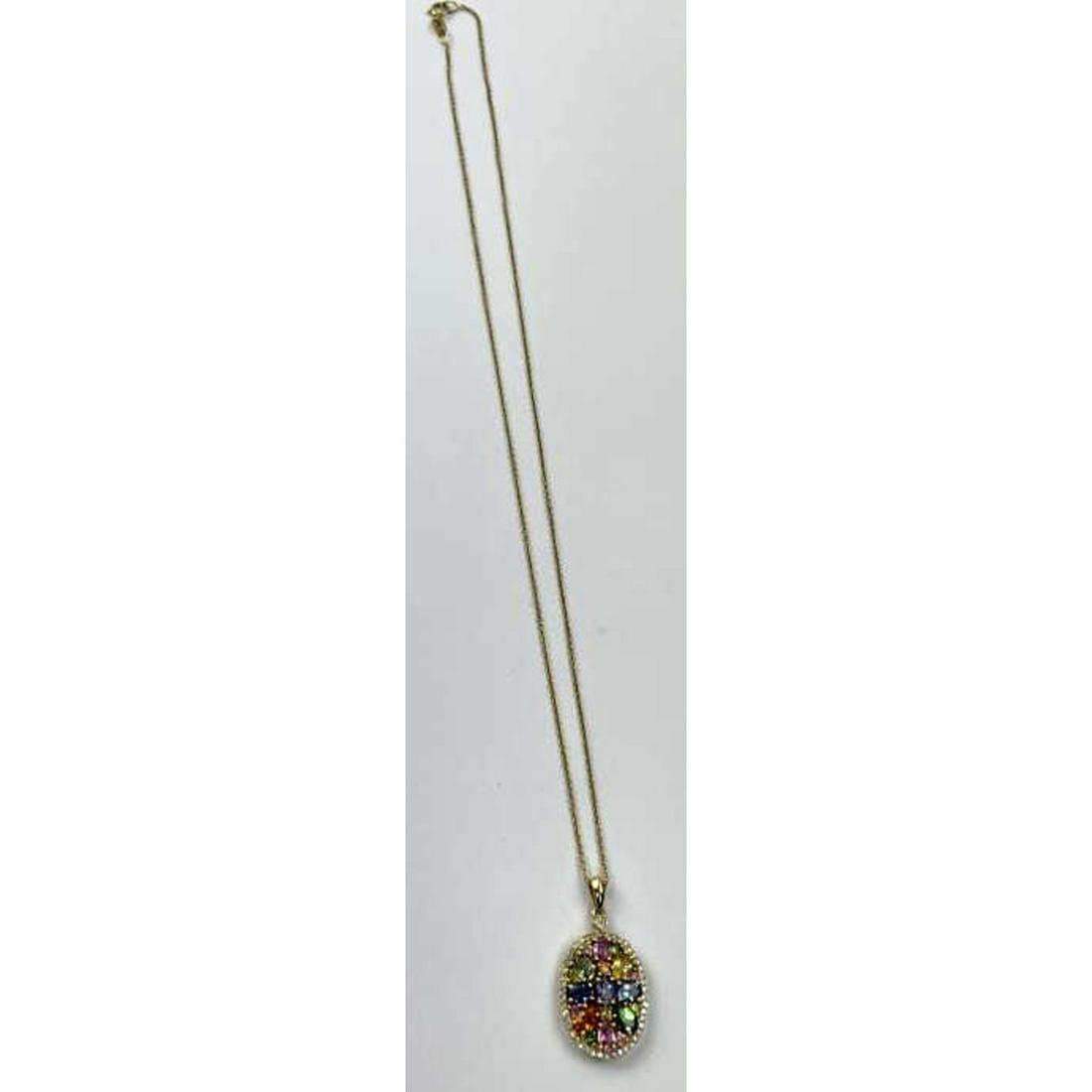 14K Gold, Diamonds & Gemstone Pendant Necklace. (1 of 2)