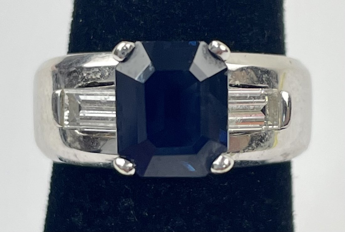 14K Gold, Sapphire & Diamond Baguette Ring. (1 of 2)