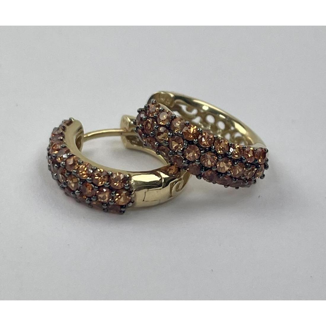 Pair of 14K Gold & Gemstones Hoop Earrings. (1 of 2)