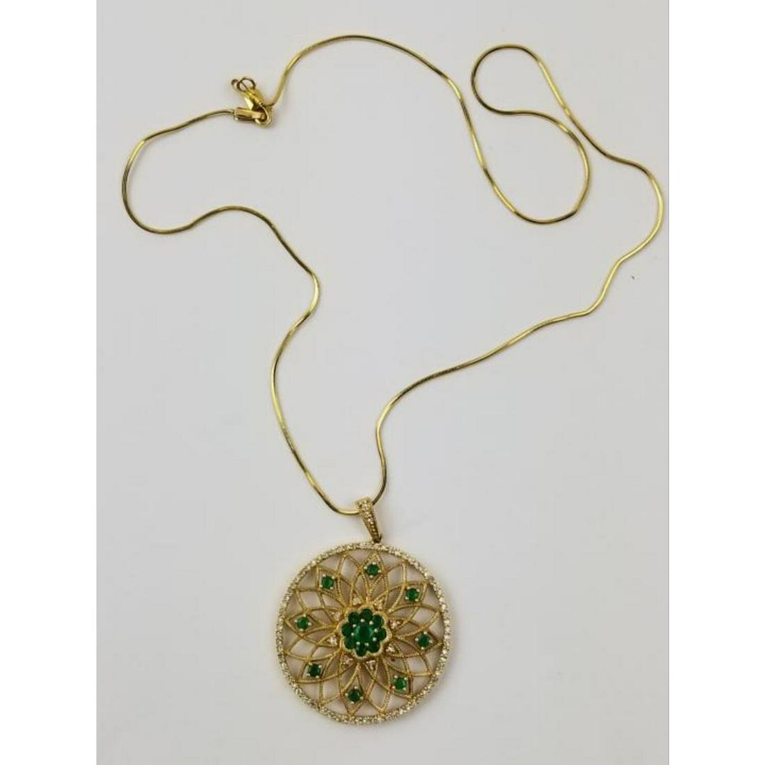 14K Gold, Emeralds & Diamonds Round Pendant (1 of 4)