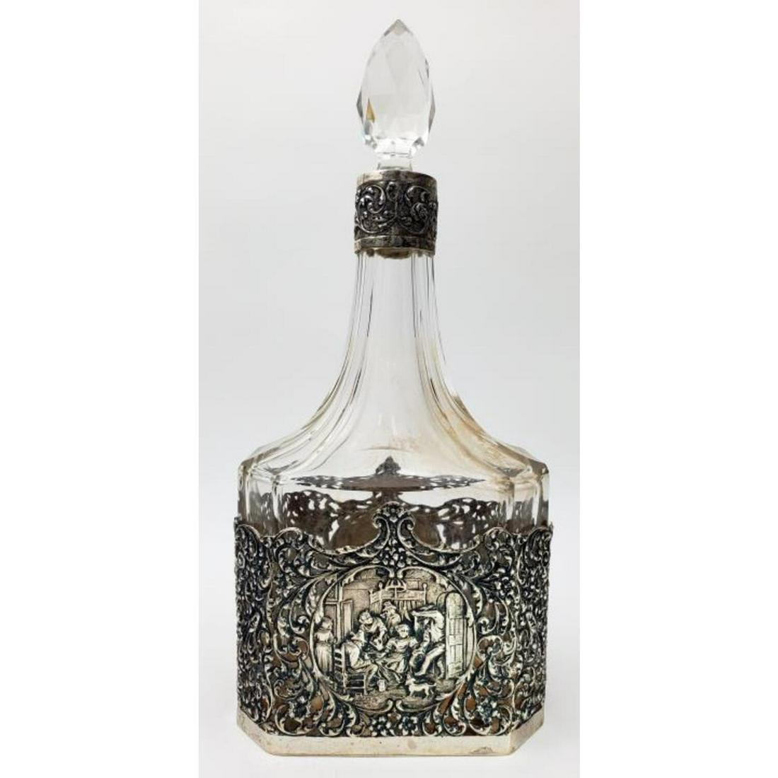 Antique Continental Silver & Cut Glass Decanter. (1 of 8)