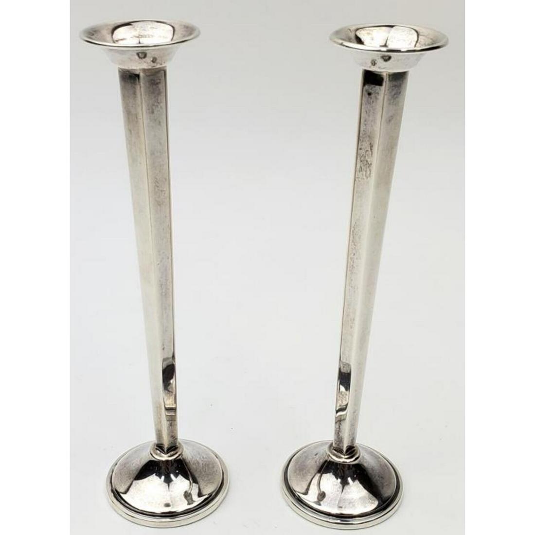 Miniature Cartier Sterling Silver Weighted Vases: Pair of Miniature Cartier Sterling Silver Weighted Bud Vases. Fully Hallmarked.Condition: Excellent.Dimensions: H-5.4" Each.Provenance: From a Queens, NY Home. Please note the absence of a condition r