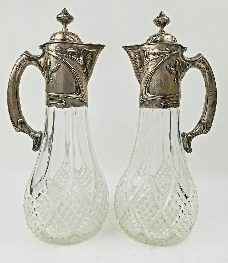 Pair of Antique German Silver & Glass Pitchers (1 of 5)