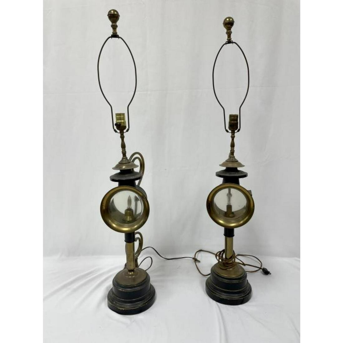 Pair of Vintage Coach Light Shape Lamps: Pair of Vintage Coach Light Shape Lamps. Condition: Generally Good. Dimensions: H- 21". Provenance: From a Long Island, NY Home. Please note the absence of a condition report does not imply that there