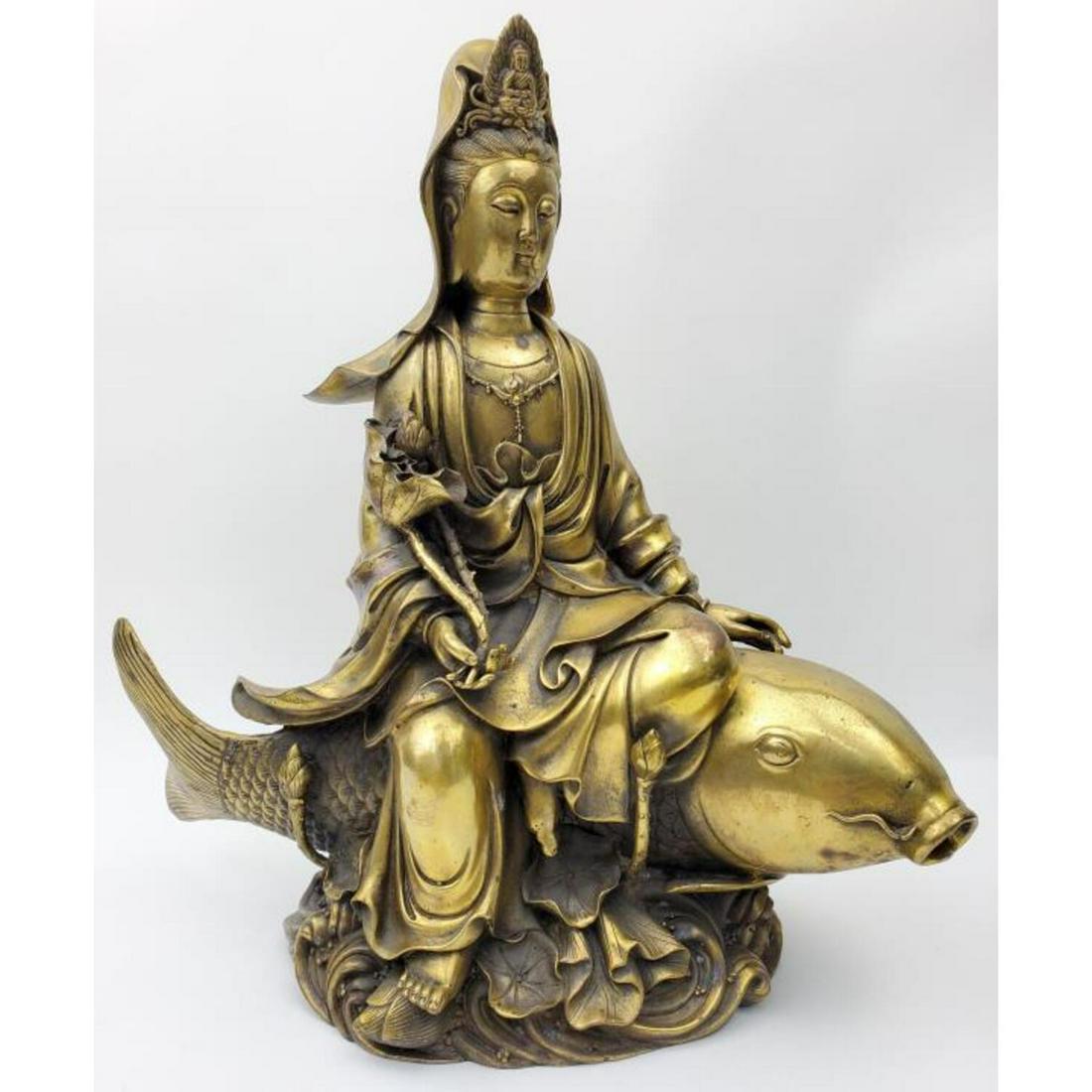 Chinese Bronze Figure Buddha on Koi Fish. (1 of 4)