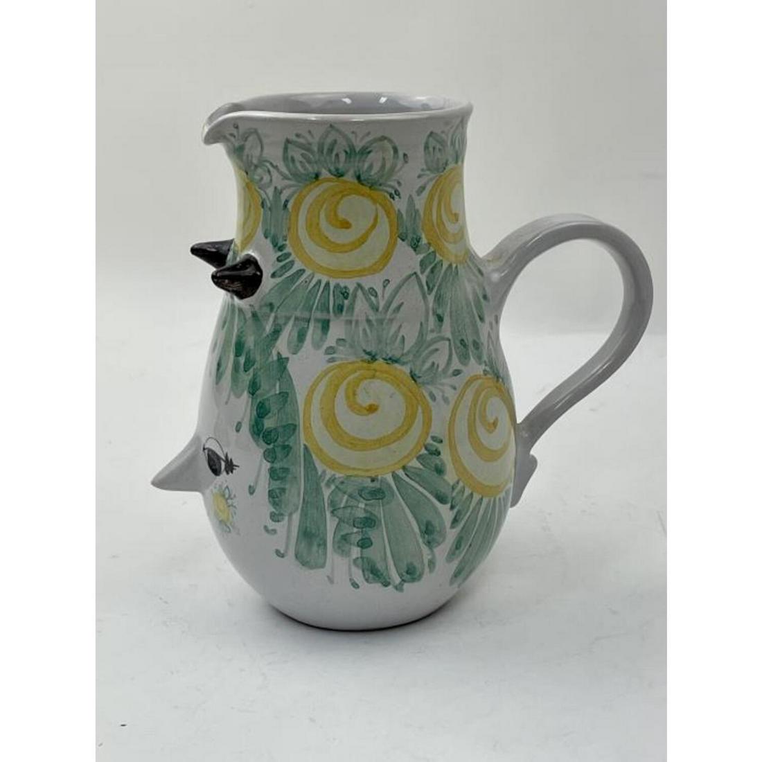 Danish Porcelain Pitcher, Design by Bjorn Wiinblad: Danish Porcelain Pitcher with Design by Bjorn Wiinblad. Fully Marked at the Bottom and Dated 86'. Condition: Generally Very Good. Dimensions: H- 6.4", Widest Dia- 6.4". Provenance: From a Long Island,