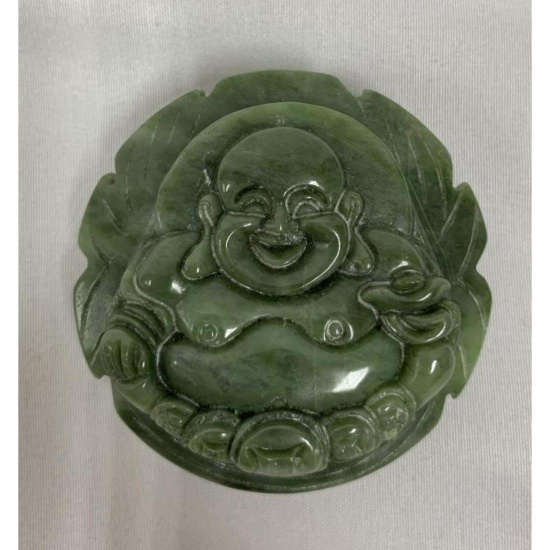 Chinese Green Carved Hard Stone Buddha Belt Buckle (1 of 2)