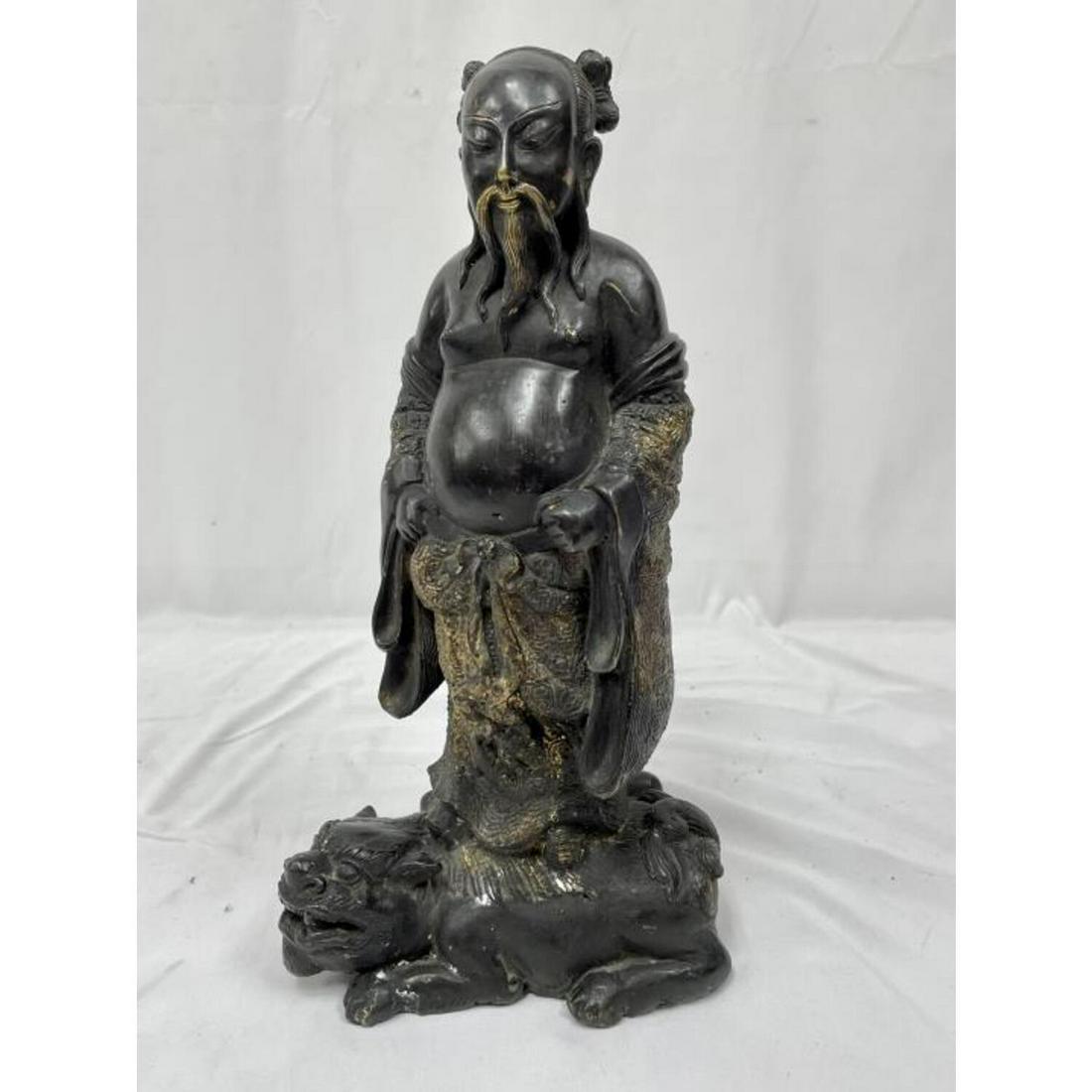 Large Chinese Bronze of Man on Foo Lion (1 of 3)