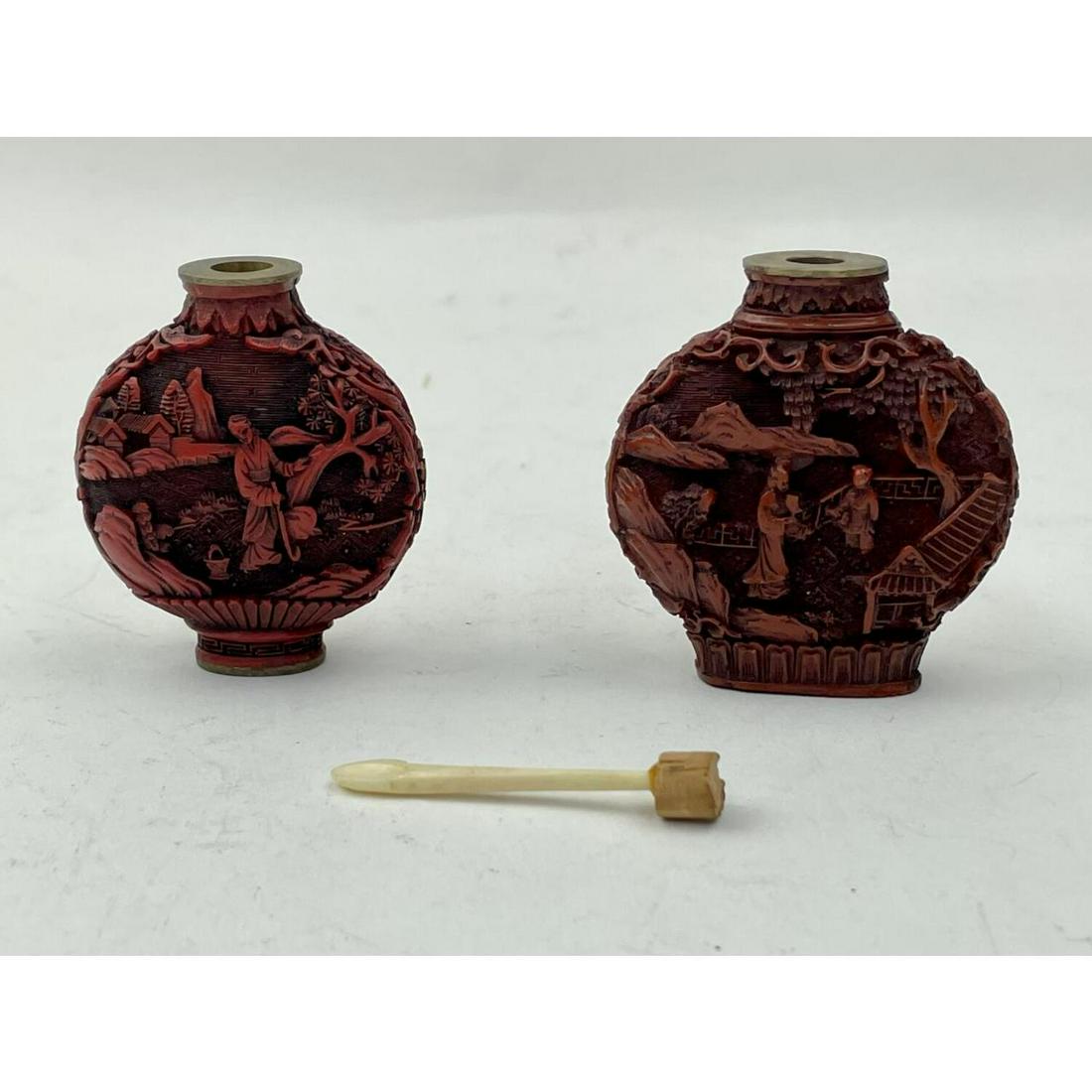 2 Chinese Cinnabar Snuff Bottles (1 of 3)