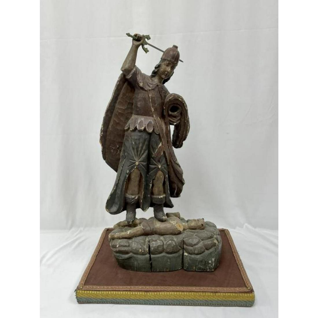Continental 19thc. Carved Wood Figure St. Michael (1 of 4)