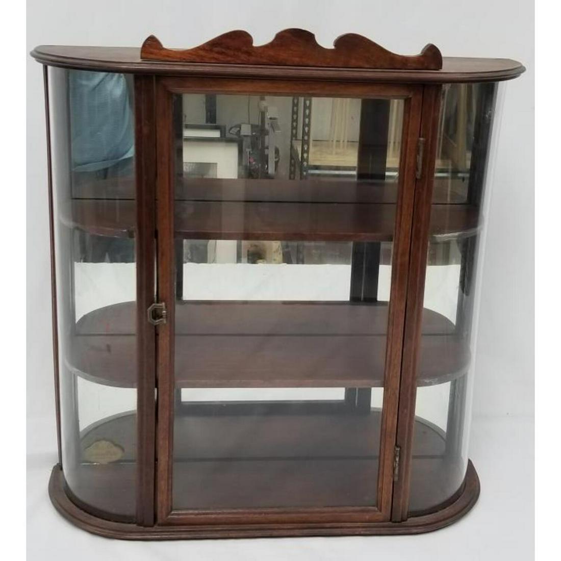 Old Carved Wood and Glass Wall Cabinet: Old Carved Wood and Glass Wall Cabinet. Condition: Generally Very Good. Dimensions: H-21", L- 20", Depth- 6". Provenance: From a Long Island, NY Home. Please note the absence of a condition report doe
