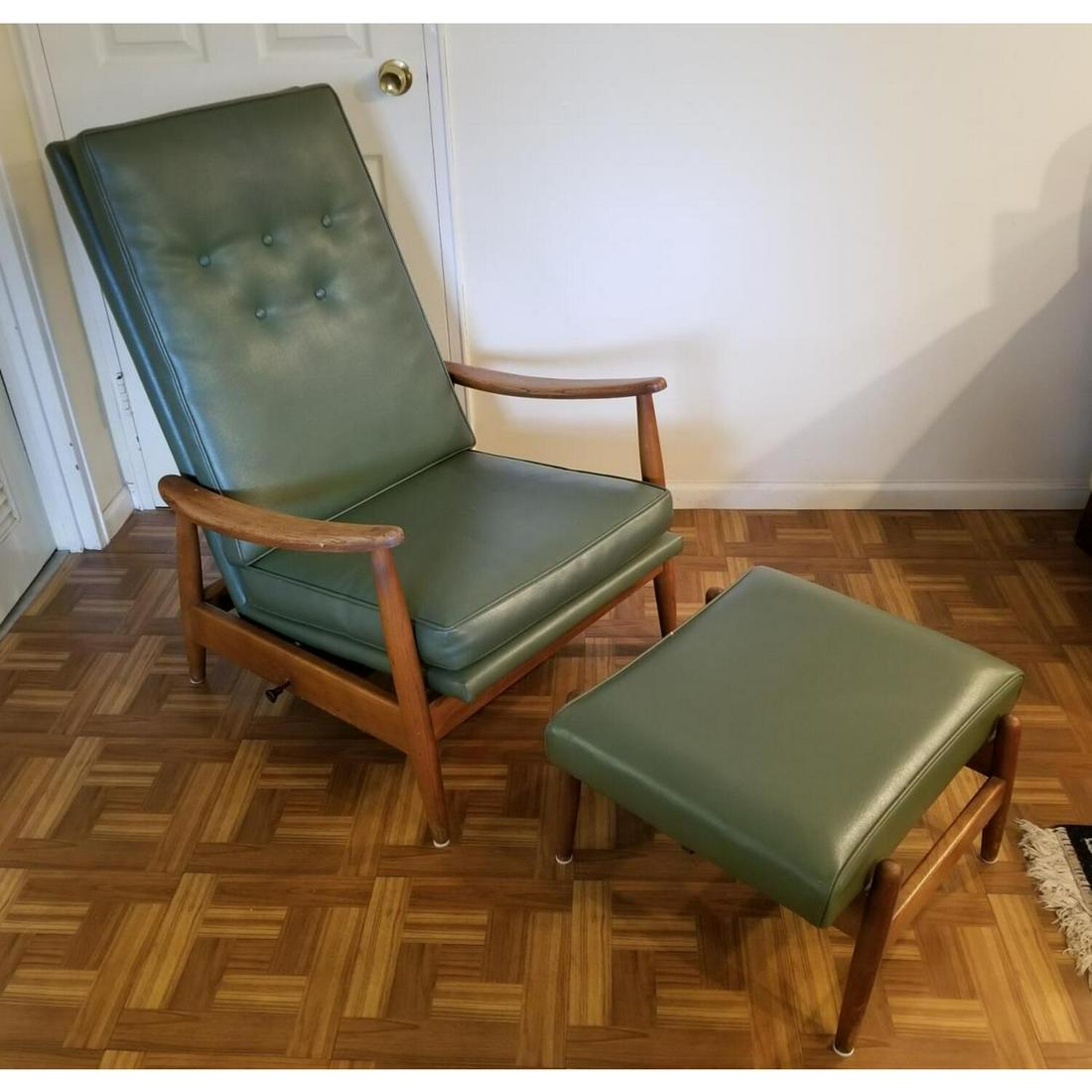 Milo Baughman MCM Leather Recliner Seat/Ottoman (1 of 11)