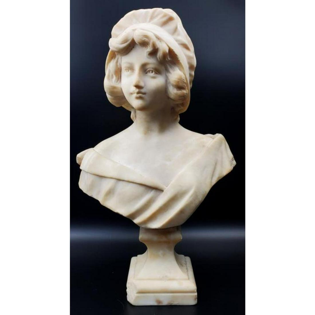 Antique Carved Alabaster Figure of a Girl on Base (1 of 4)