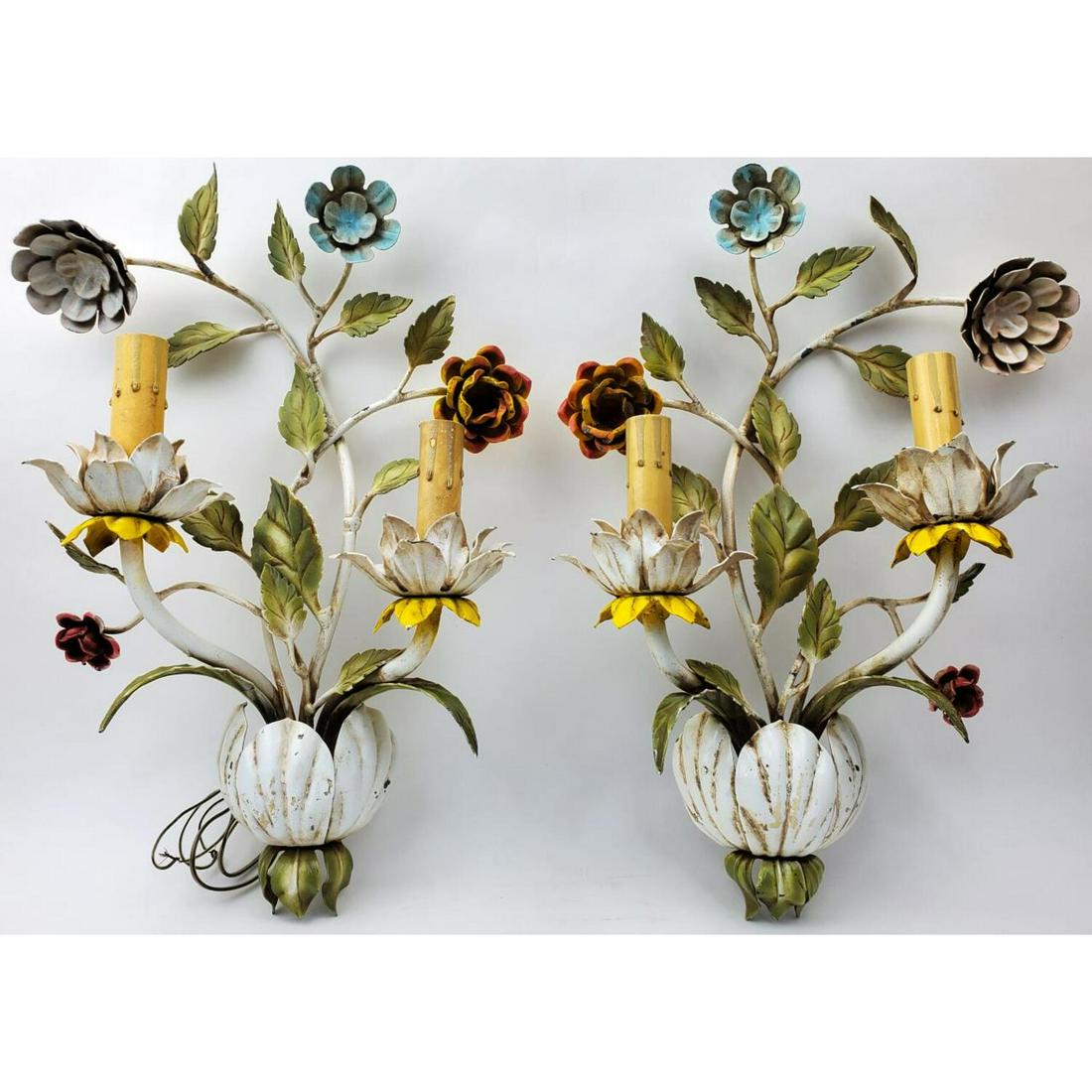 MCM Pair of Painted Metal 2 Light Wall Scones (1 of 4)