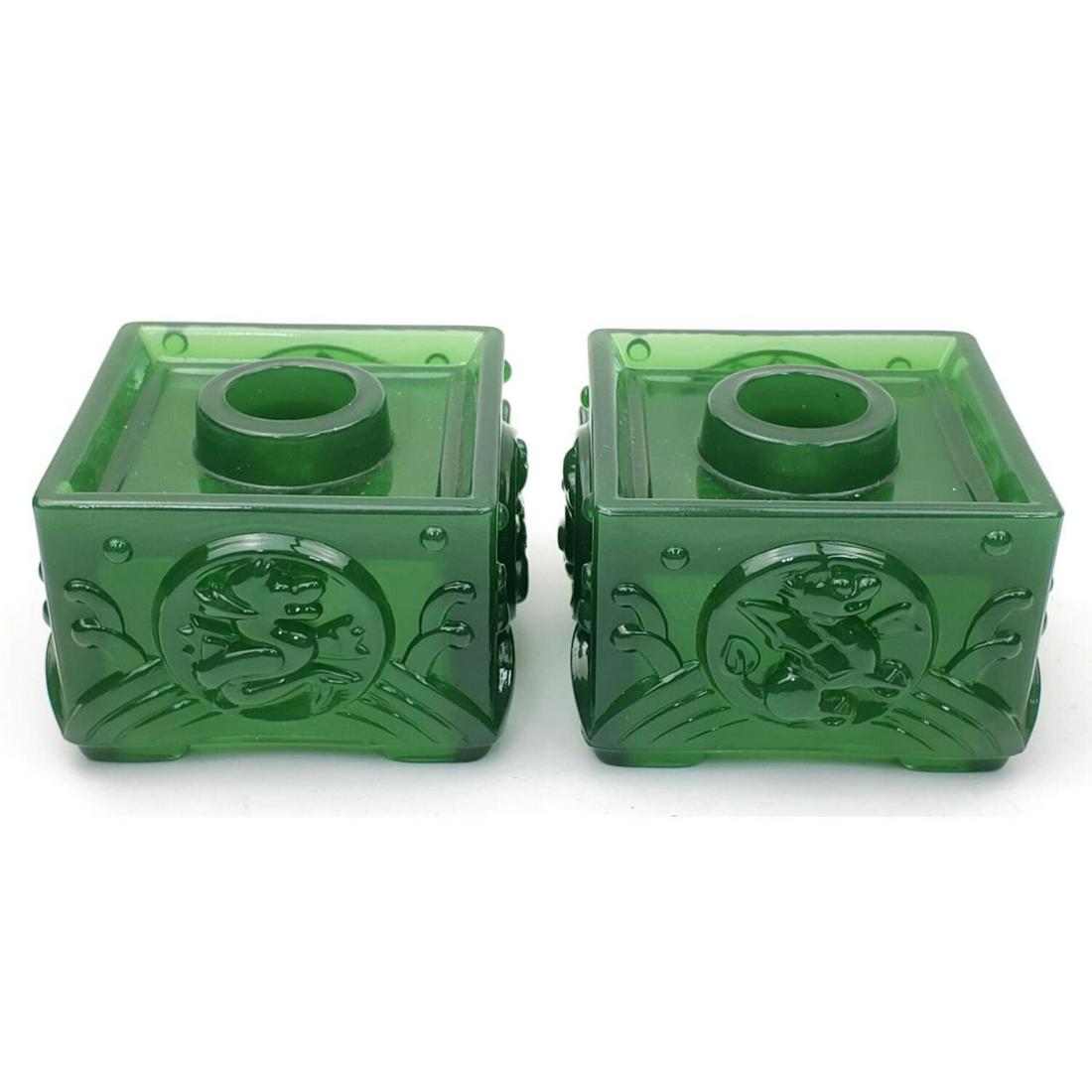 Pair of Jade Colored Glass Candle Holders (1 of 4)