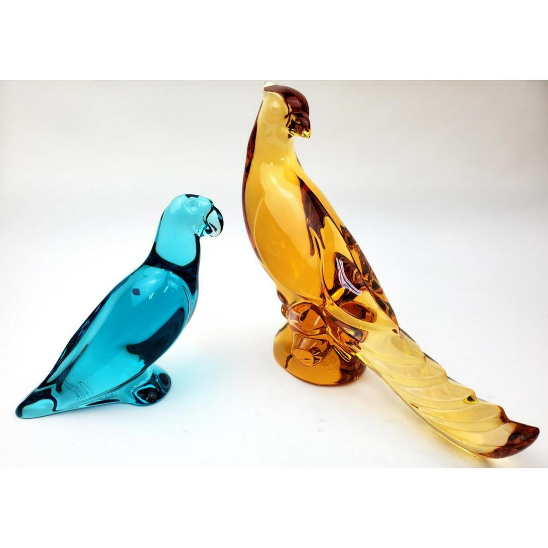 Baccarat & Val Saint Lambert Art Glass Bird Figure: Baccarat & Val Saint Lambert Art Glass Bird Figures, Baccarat is in Sky Blue Glass and Comes with Original Fitted Case, The Val Saint Lambert is in Amber Glass.Both are fully Marked.Condition Excellen