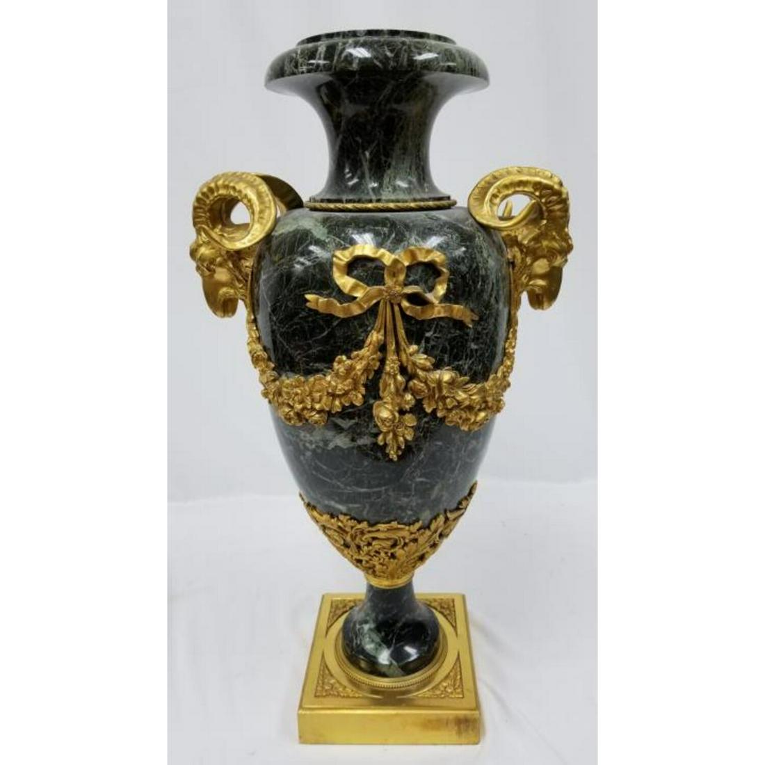 Monumental French Louis XVI Green Marble & Dore Bronze Urn (1 of 4)