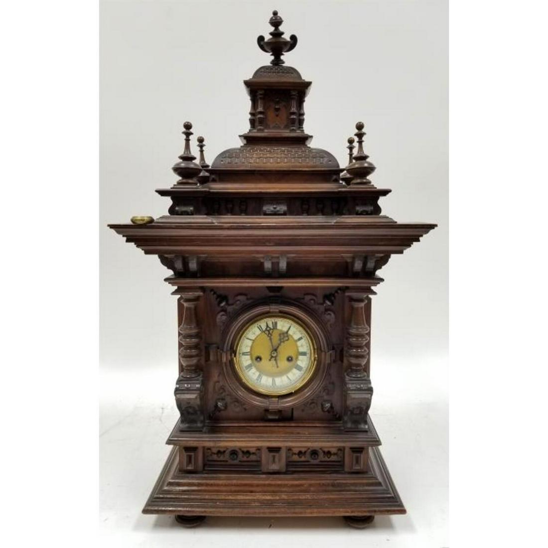 Large Exceptional Antique Carved Wood Mantel Clock (1 of 5)