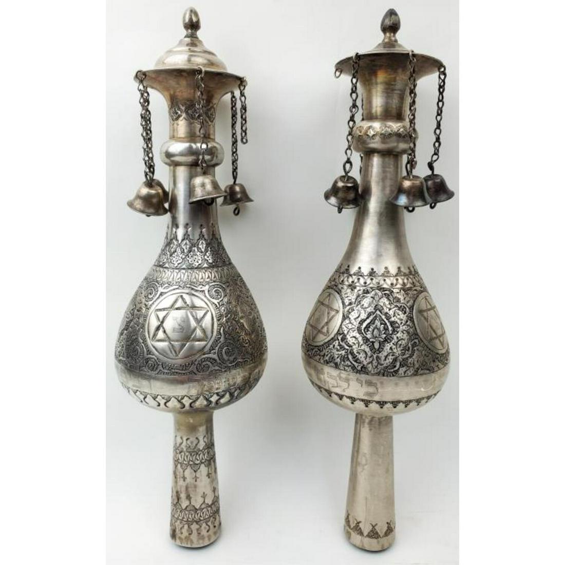 Judaica Pair of Persian 84 Silver Torah Finials (1 of 5)